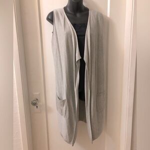 RW & CO OPEN FRONT THINLY KNIT LONGER VEST WITH POCKETS